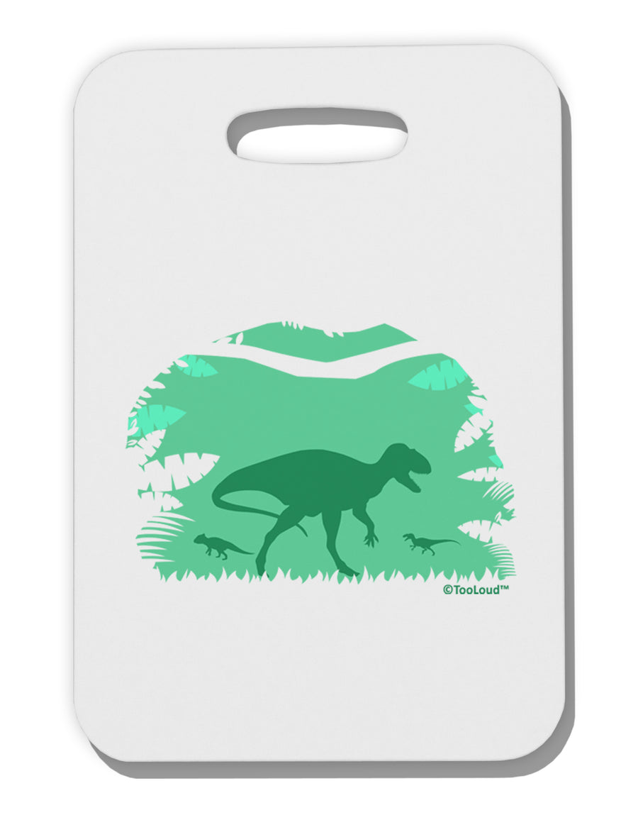 Dinosaur Silhouettes - Jungle Thick Plastic Luggage Tag by TooLoud-Luggage Tag-TooLoud-White-One Size-Davson Sales