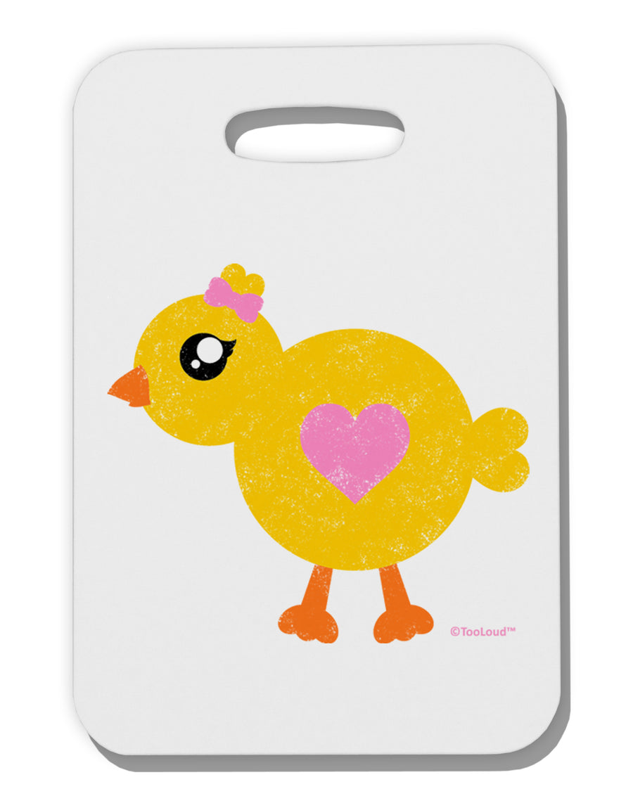 Cute Chick with Bow - Crayon Style Drawing Thick Plastic Luggage Tag by TooLoud-Luggage Tag-TooLoud-White-One Size-Davson Sales