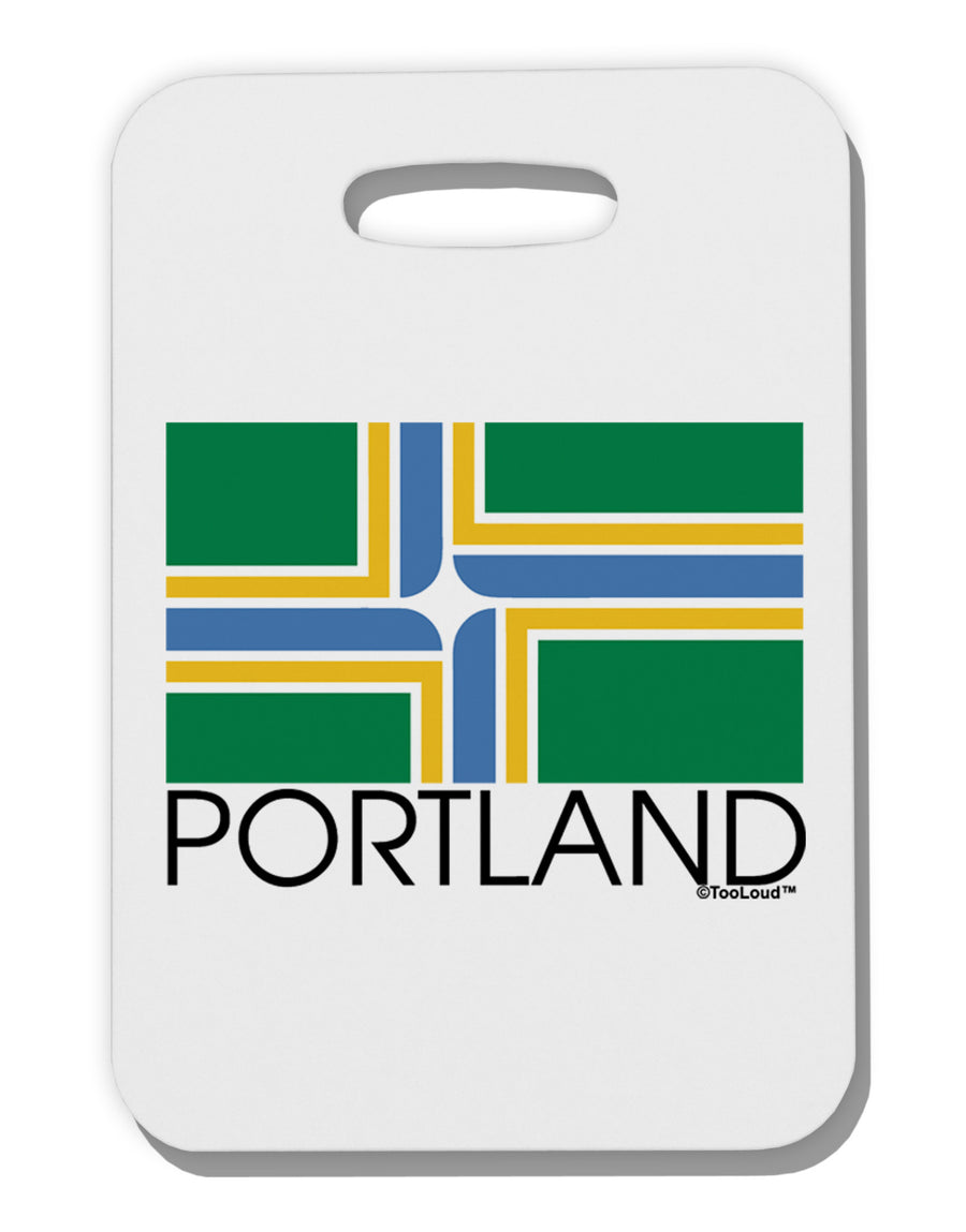 Portland Oregon Flag Text Thick Plastic Luggage Tag-Luggage Tag-TooLoud-White-One Size-Davson Sales