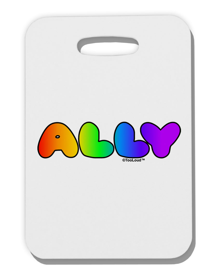 LGBT Ally Rainbow Text Thick Plastic Luggage Tag by TooLoud-Luggage Tag-TooLoud-White-One Size-Davson Sales