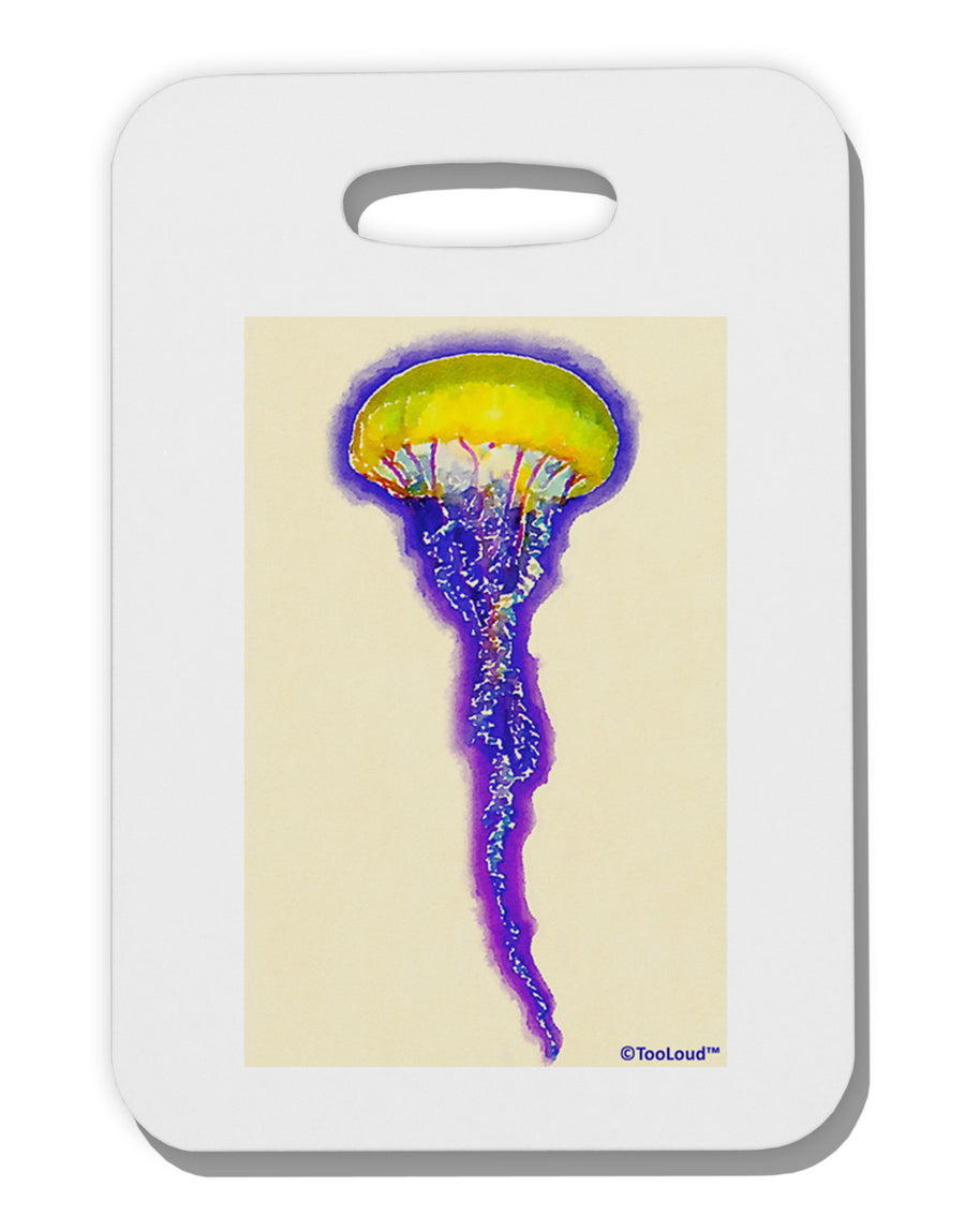 Jellyfish Outlined in Purple Watercolor Thick Plastic Luggage Tag-Luggage Tag-TooLoud-White-One Size-Davson Sales