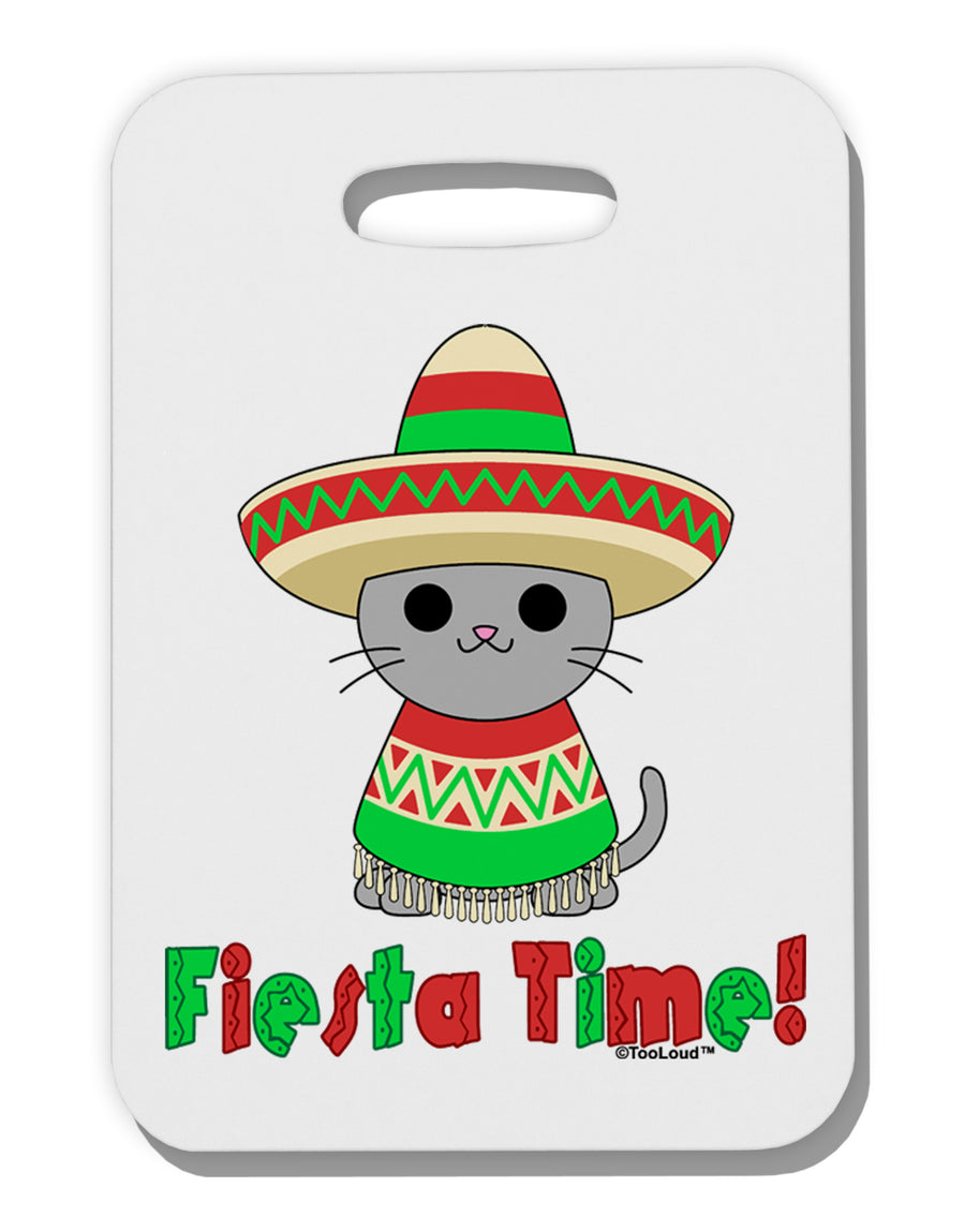 Fiesta Time - Cute Sombrero Cat Thick Plastic Luggage Tag by TooLoud-Luggage Tag-TooLoud-White-One Size-Davson Sales