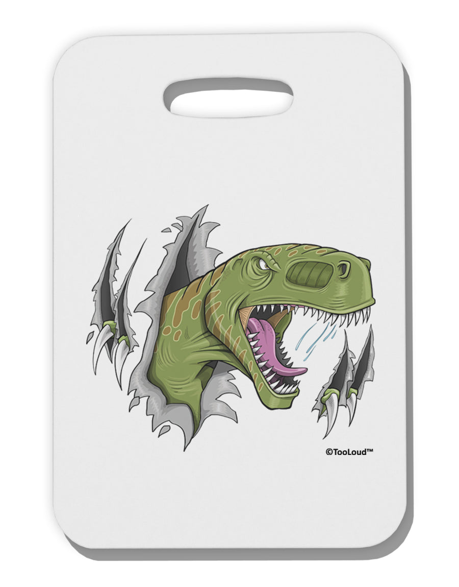 Green Dinosaur Breaking Free Thick Plastic Luggage Tag by TooLoud-Luggage Tag-TooLoud-White-One Size-Davson Sales