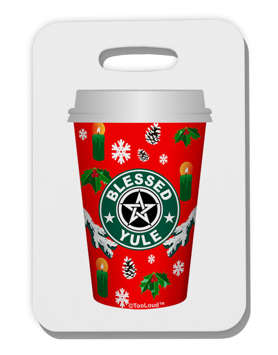 Blessed Yule Red Coffee Cup Thick Plastic Luggage Tag by-Luggage Tag-TooLoud-White-One Size-Davson Sales