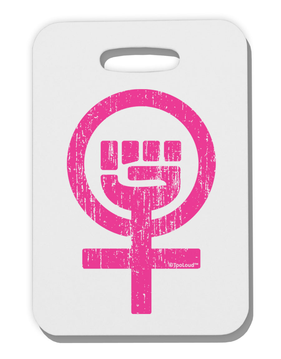 Pink Distressed Feminism Symbol Thick Plastic Luggage Tag-Luggage Tag-TooLoud-White-One Size-Davson Sales