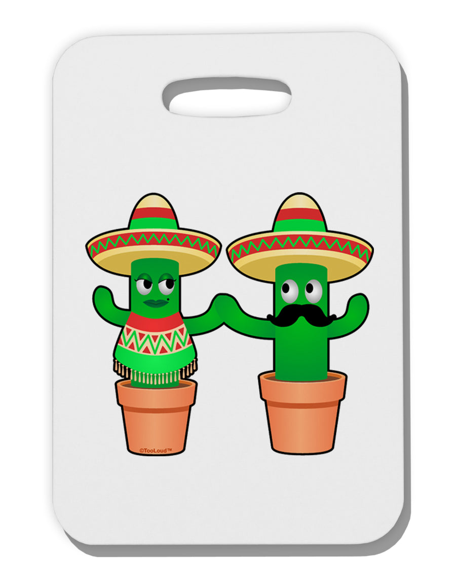 Fiesta Cactus Couple Thick Plastic Luggage Tag by TooLoud-Luggage Tag-TooLoud-White-One Size-Davson Sales