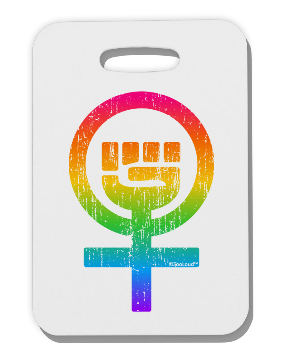 Rainbow Distressed Feminism Symbol Thick Plastic Luggage Tag-Luggage Tag-TooLoud-White-One Size-Davson Sales