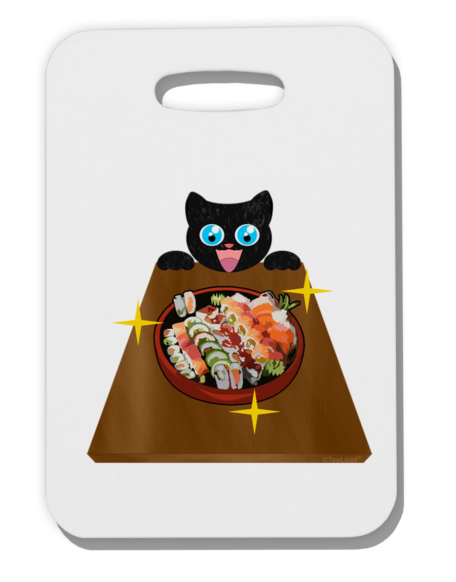 Anime Cat Loves Sushi Thick Plastic Luggage Tag by TooLoud-Luggage Tag-TooLoud-White-One Size-Davson Sales