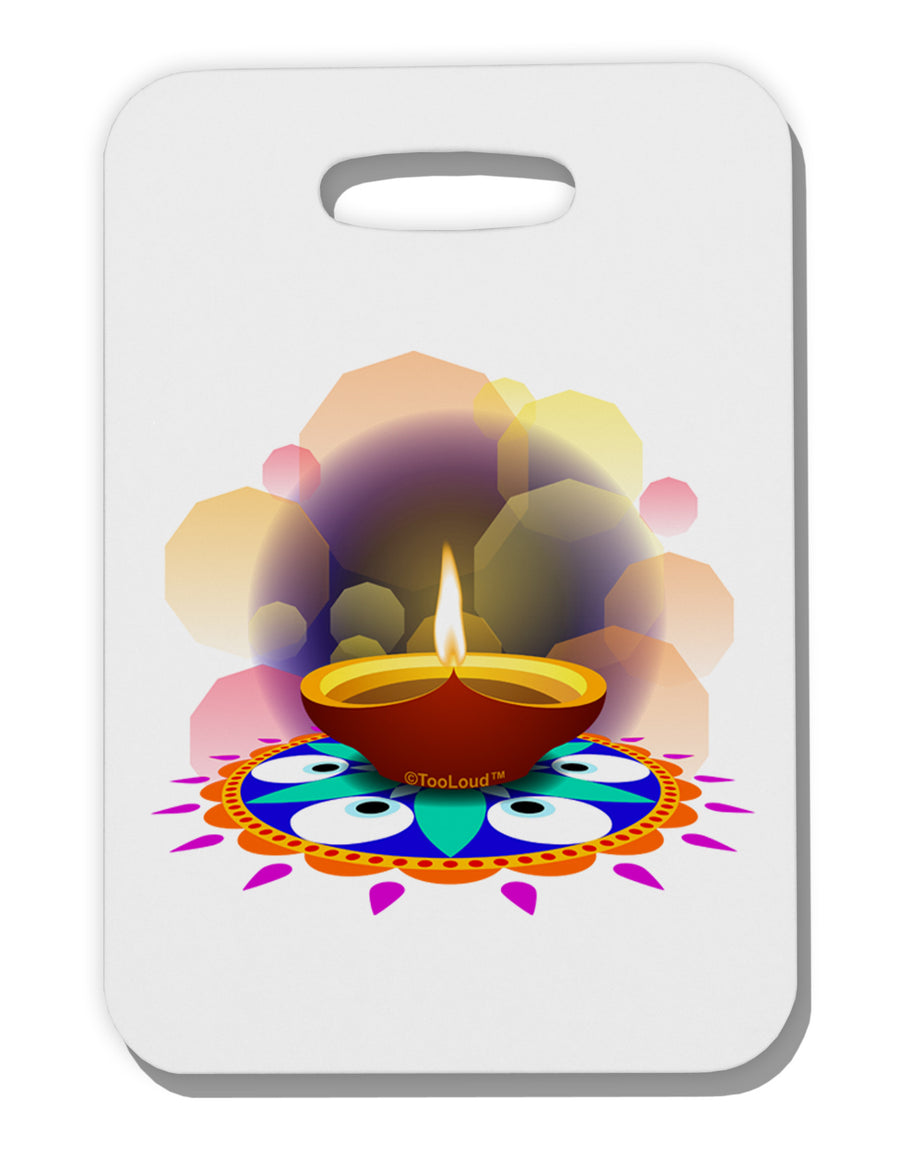 Festive Diya and Rangoli Thick Plastic Luggage Tag by-Luggage Tag-TooLoud-White-One Size-Davson Sales