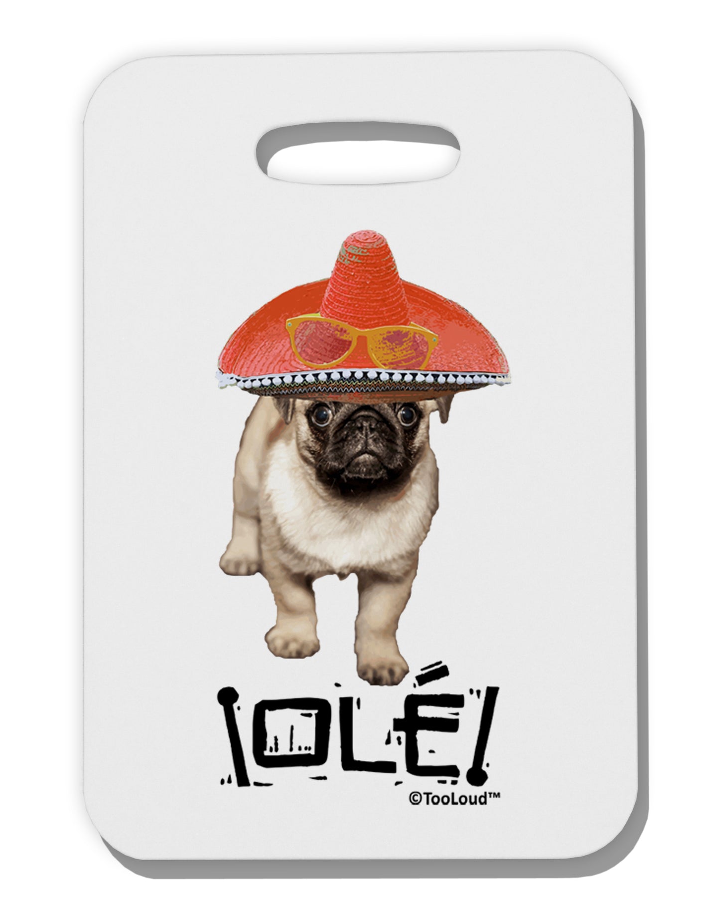 Pug Dog with Pink Sombrero - Ole Thick Plastic Luggage Tag by TooLoud-Luggage Tag-TooLoud-White-One Size-Davson Sales