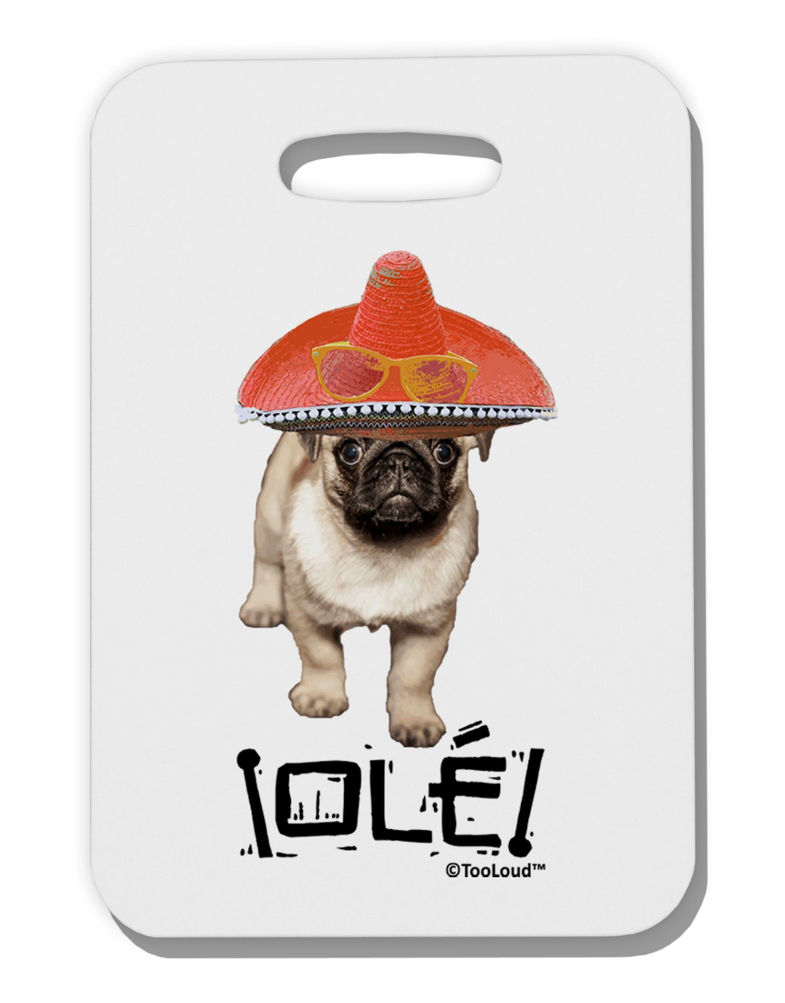 Pug Dog with Pink Sombrero - Ole Thick Plastic Luggage Tag by TooLoud-Luggage Tag-TooLoud-White-One Size-Davson Sales