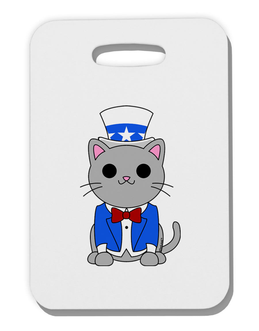 Patriotic Cat Thick Plastic Luggage Tag by TooLoud-Luggage Tag-TooLoud-White-One Size-Davson Sales