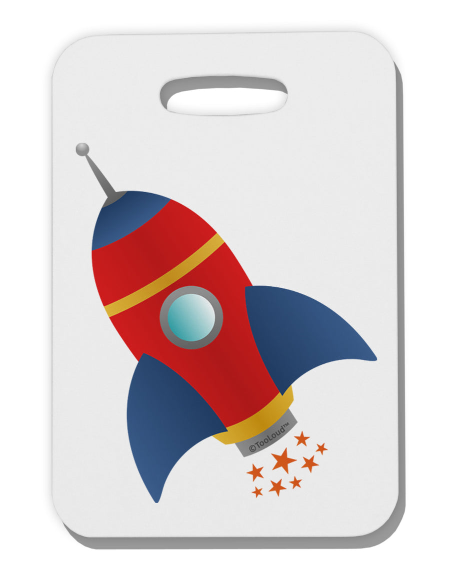 Space Rocket Ship and Stars Thick Plastic Luggage Tag by TooLoud-Luggage Tag-TooLoud-White-One Size-Davson Sales