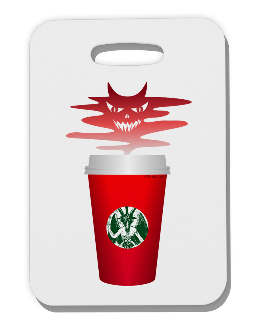 Red Cup Satan Coffee Thick Plastic Luggage Tag by-Luggage Tag-TooLoud-White-One Size-Davson Sales