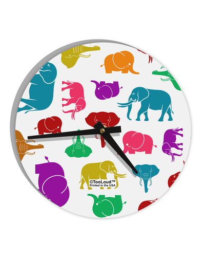 Colorful Elephants AOP 10 InchRound Wall Clock All Over Print-Wall Clock-TooLoud-White-Davson Sales