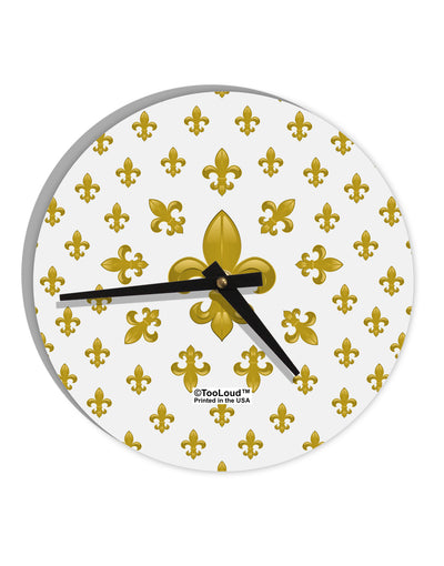 Gold Fleur De Lis AOP 10 InchRound Wall Clock All Over Print by TooLoud-Wall Clock-TooLoud-White-Davson Sales