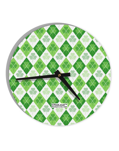 St Patrick's Day Green Shamrock Argyle 10 InchRound Wall Clock All Over Print-Wall Clock-TooLoud-White-Davson Sales