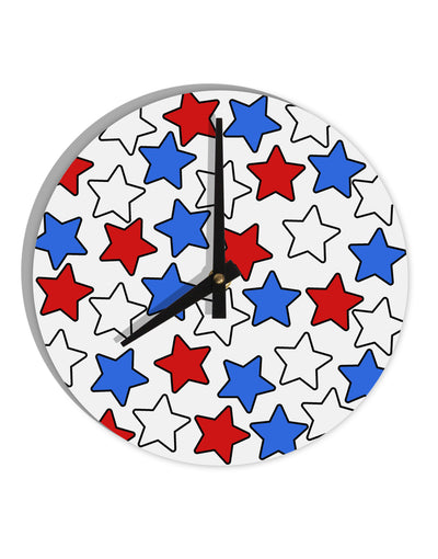 Red White And Blue Stars 10 InchRound Wall Clock by TooLoud-Wall Clock-TooLoud-White-Davson Sales