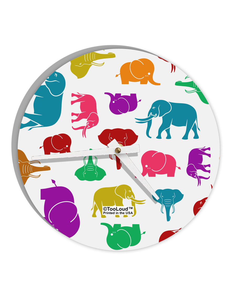 Colorful Elephants AOP 10 InchRound Wall Clock All Over Print-Wall Clock-TooLoud-White-Davson Sales