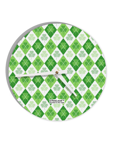 St Patrick's Day Green Shamrock Argyle 10 InchRound Wall Clock All Over Print-Wall Clock-TooLoud-White-Davson Sales