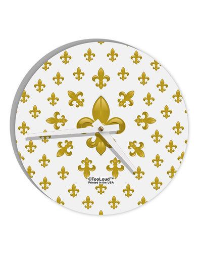 Gold Fleur De Lis AOP 10 InchRound Wall Clock All Over Print by TooLoud-Wall Clock-TooLoud-White-Davson Sales