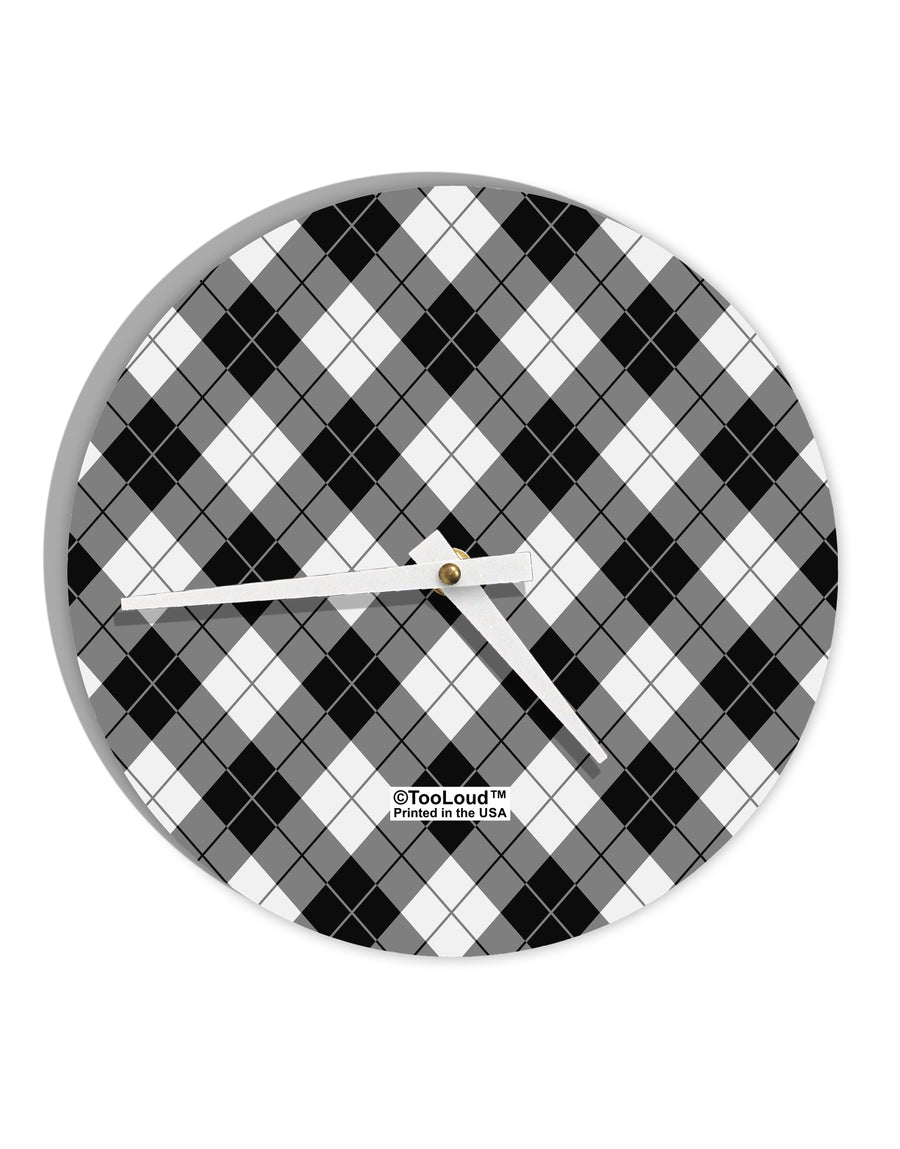 Black and White Argyle AOP 10 InchRound Wall Clock All Over Print by TooLoud-Wall Clock-TooLoud-White-Davson Sales