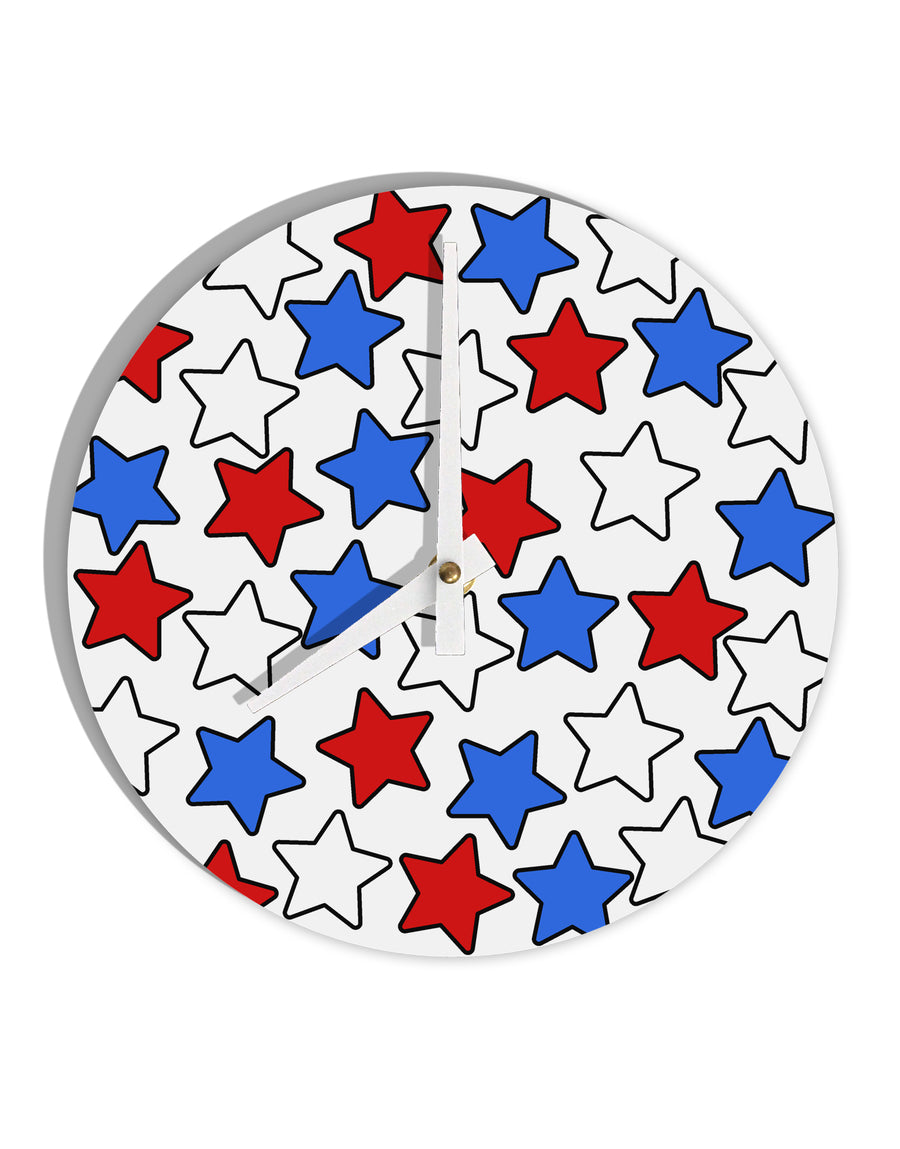 Red White And Blue Stars 10 InchRound Wall Clock by TooLoud-Wall Clock-TooLoud-White-Davson Sales