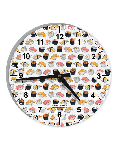 Cute Sushi AOP 10 InchRound Wall Clock with Numbers All Over Print-Wall Clock-TooLoud-White-Davson Sales