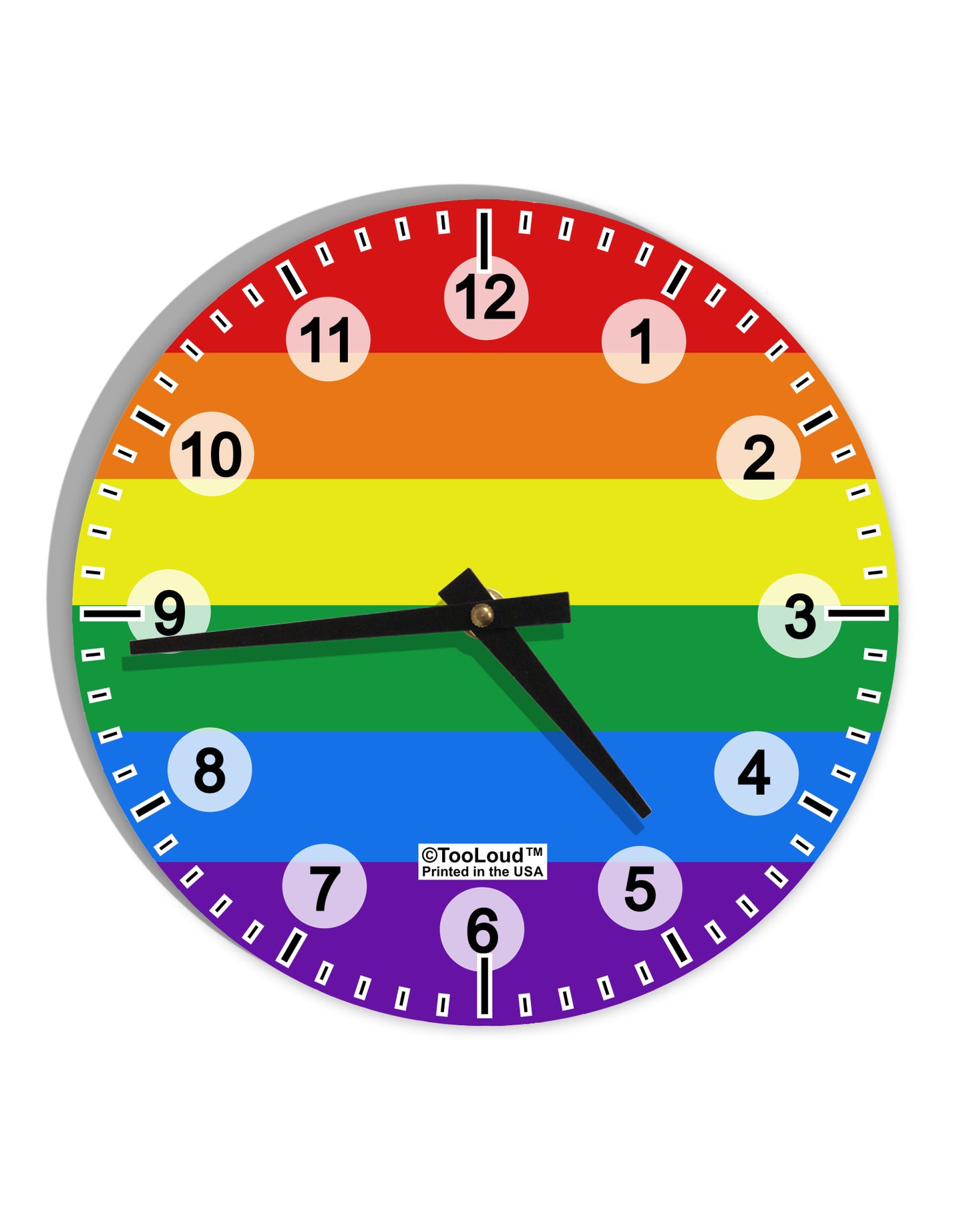 Rainbow Horizontal Gay Pride Flag 10 InchRound Wall Clock with Numbers All Over Print by TooLoud-Wall Clock-TooLoud-White-Davson Sales