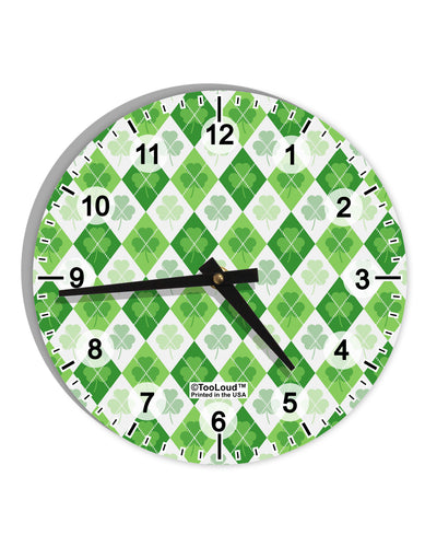 St Patrick's Day Green Shamrock Argyle 10 InchRound Wall Clock with Numbers All Over Print-Wall Clock-TooLoud-White-Davson Sales