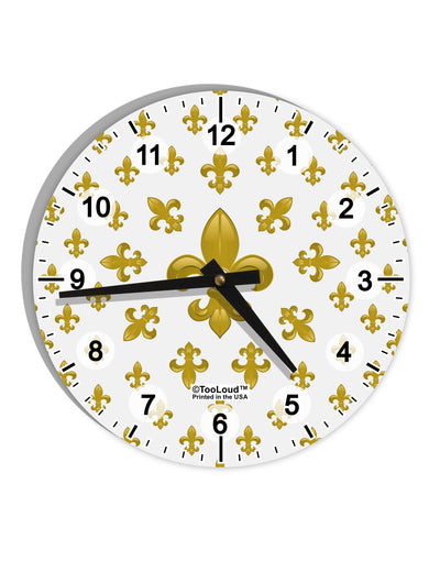 Gold Fleur De Lis AOP 10 InchRound Wall Clock with Numbers All Over Print by TooLoud-Wall Clock-TooLoud-White-Davson Sales