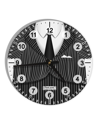 Pinstripe Gangster Jacket Printed Costume 10 InchRound Wall Clock with Numbers All Over Print-Wall Clock-TooLoud-White-Davson Sales