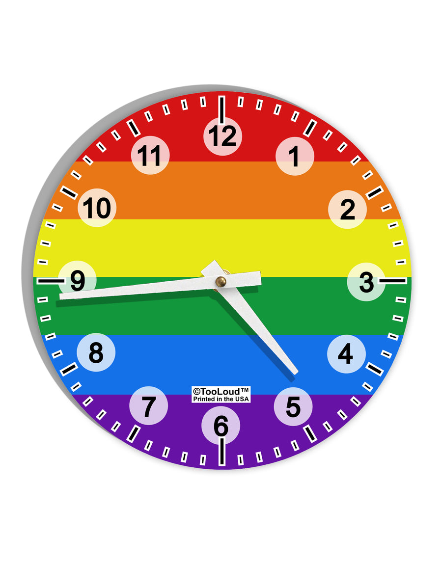 Rainbow Horizontal Gay Pride Flag 10 InchRound Wall Clock with Numbers All Over Print by TooLoud-Wall Clock-TooLoud-White-Davson Sales