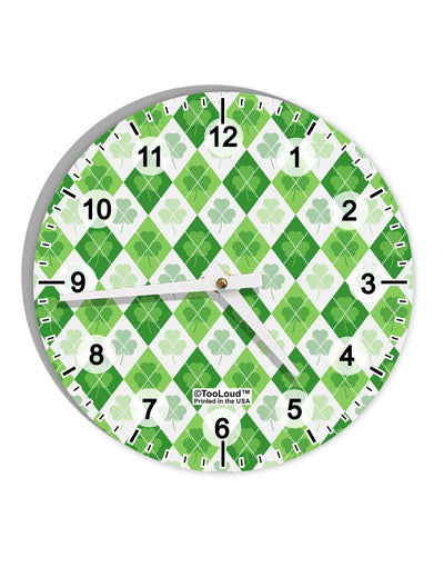 St Patrick's Day Green Shamrock Argyle 10 InchRound Wall Clock with Numbers All Over Print-Wall Clock-TooLoud-White-Davson Sales