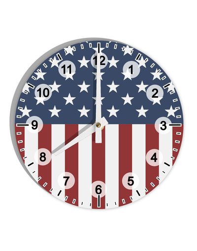 Stars and Stripes American Flag 10 InchRound Wall Clock with Numbers All Over Print-Wall Clock-TooLoud-White-Davson Sales