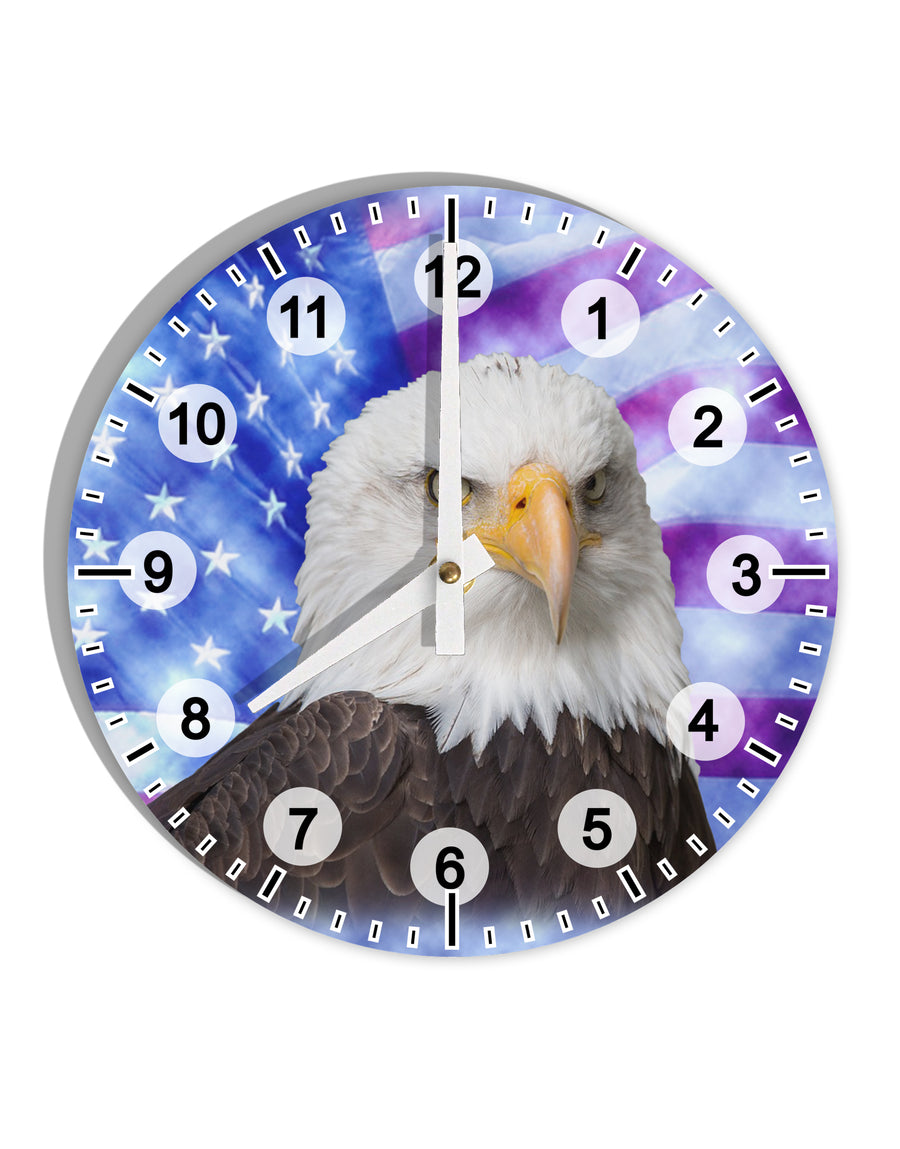 All American Eagle All Over 10 InchRound Wall Clock with Numbers All Over Print by TooLoud-Wall Clock-TooLoud-White-Davson Sales