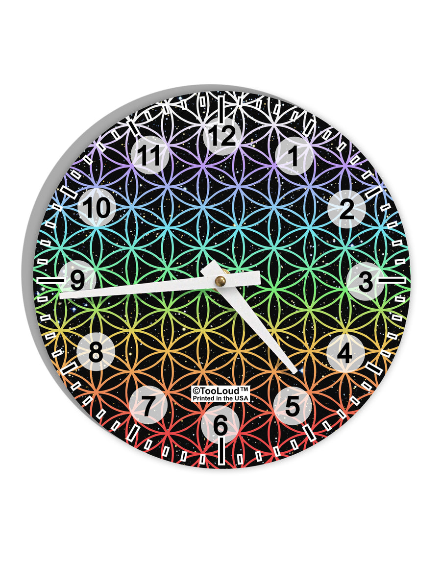 Chakra Colors Flower of Life 10 InchRound Wall Clock with Numbers All Over Print-Wall Clock-TooLoud-White-Davson Sales
