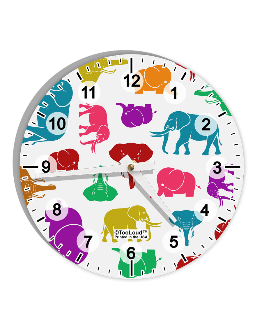 Colorful Elephants AOP 10 InchRound Wall Clock with Numbers All Over Print-Wall Clock-TooLoud-White-Davson Sales