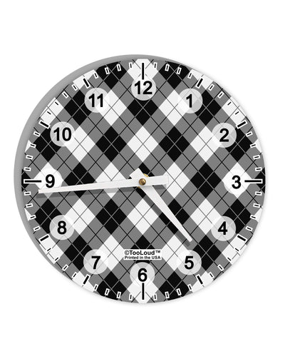 Black and White Argyle AOP 10 InchRound Wall Clock with Numbers All Over Print by TooLoud-Wall Clock-TooLoud-White-Davson Sales