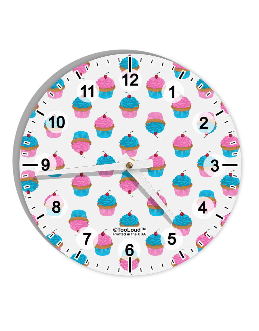 Cute Cupcakes AOP 10 InchRound Wall Clock with Numbers All Over Print-Wall Clock-TooLoud-White-Davson Sales