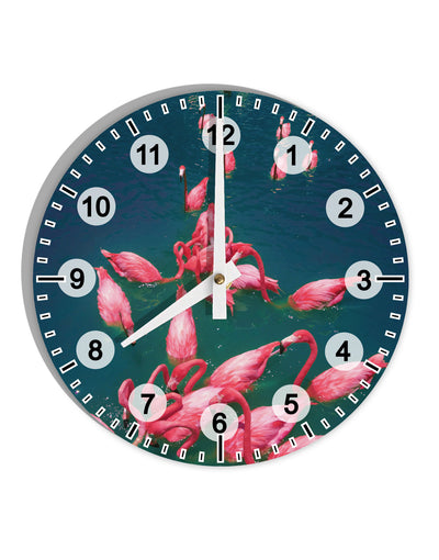 Bright Pink Painted Flamingos 10 InchRound Wall Clock with Numbers All Over Print-Wall Clock-TooLoud-White-Davson Sales