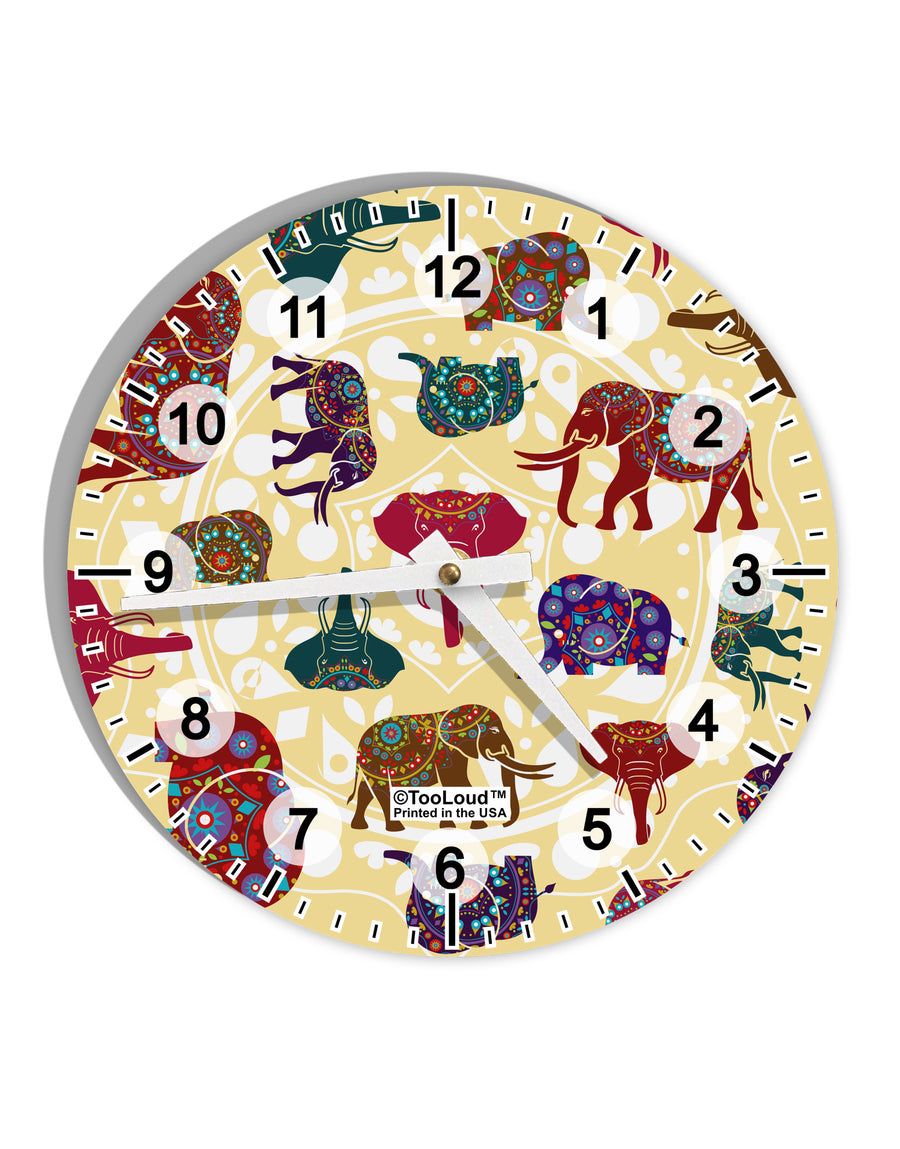 Indian Elephants AOP 10 InchRound Wall Clock with Numbers All Over Print-Wall Clock-TooLoud-White-Davson Sales