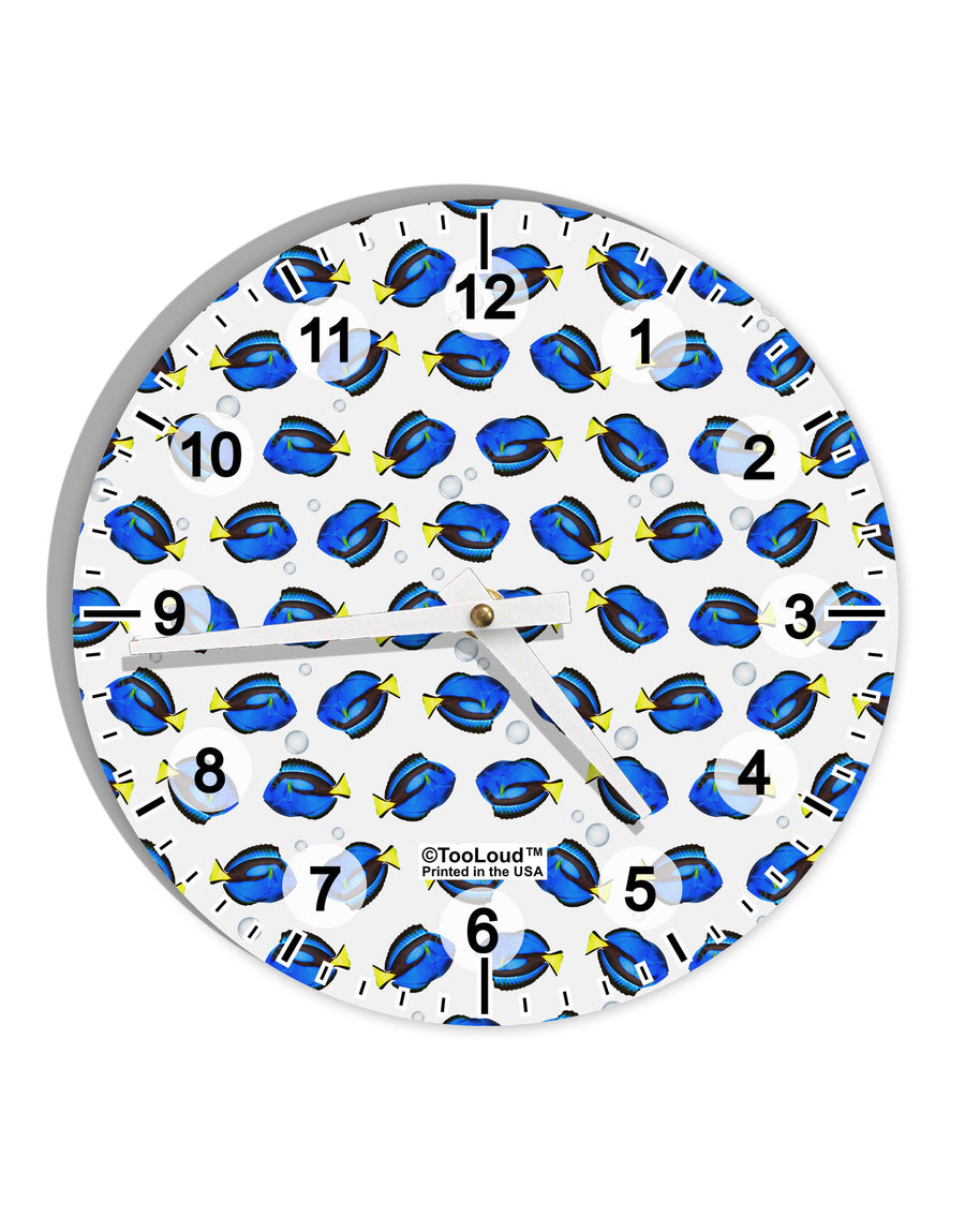 Blue Tang Fish AOP 10 InchRound Wall Clock with Numbers All Over Print-Wall Clock-TooLoud-White-Davson Sales