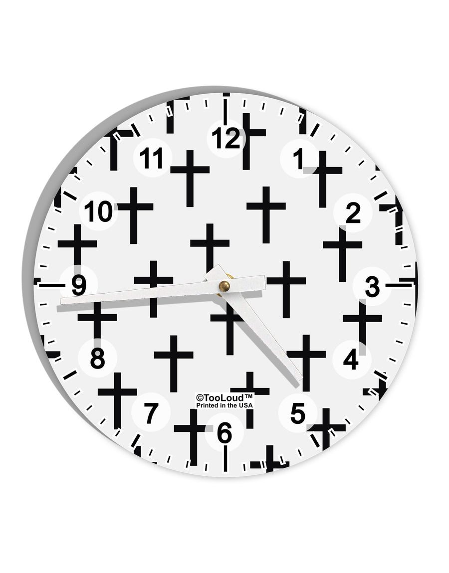 Christian Crosses 10 InchRound Wall Clock with Numbers All Over Print-Wall Clock-TooLoud-White-Davson Sales