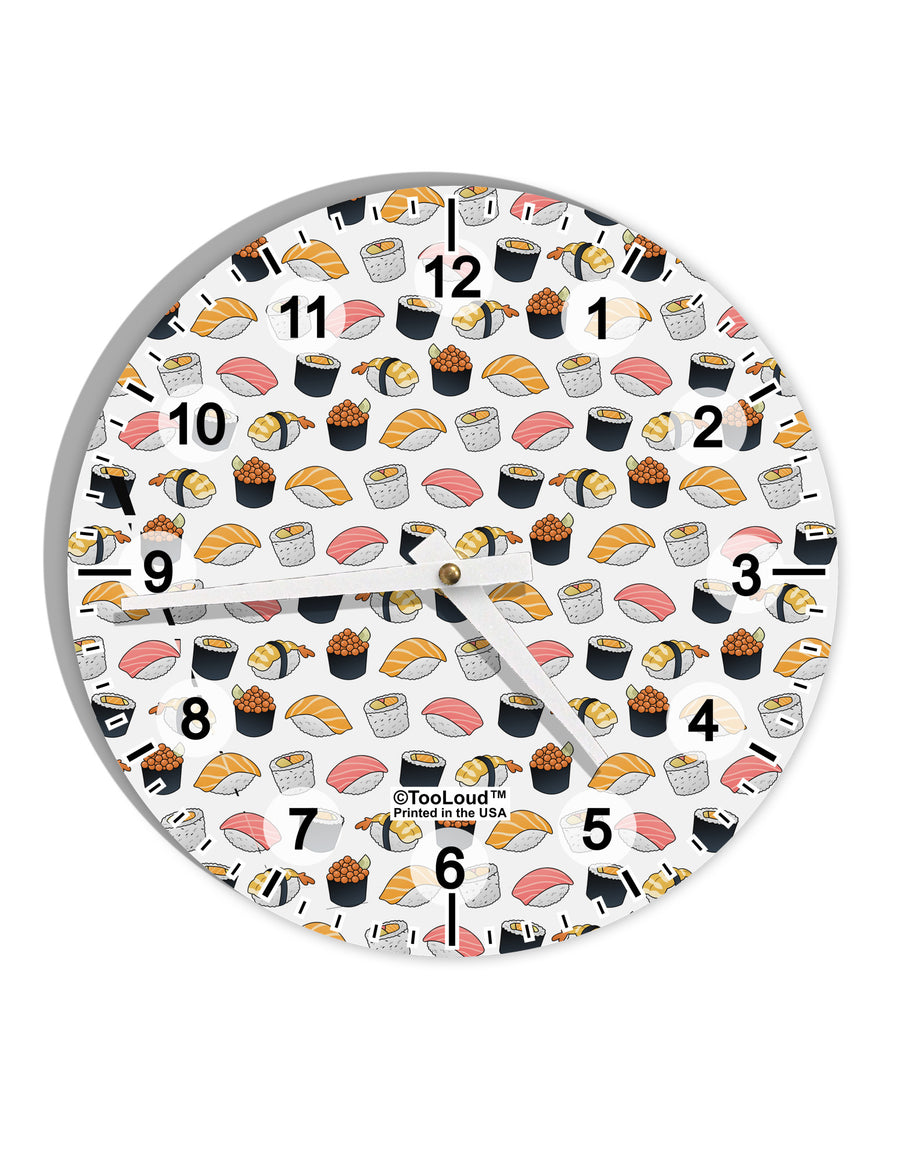 Cute Sushi AOP 10 InchRound Wall Clock with Numbers All Over Print-Wall Clock-TooLoud-White-Davson Sales