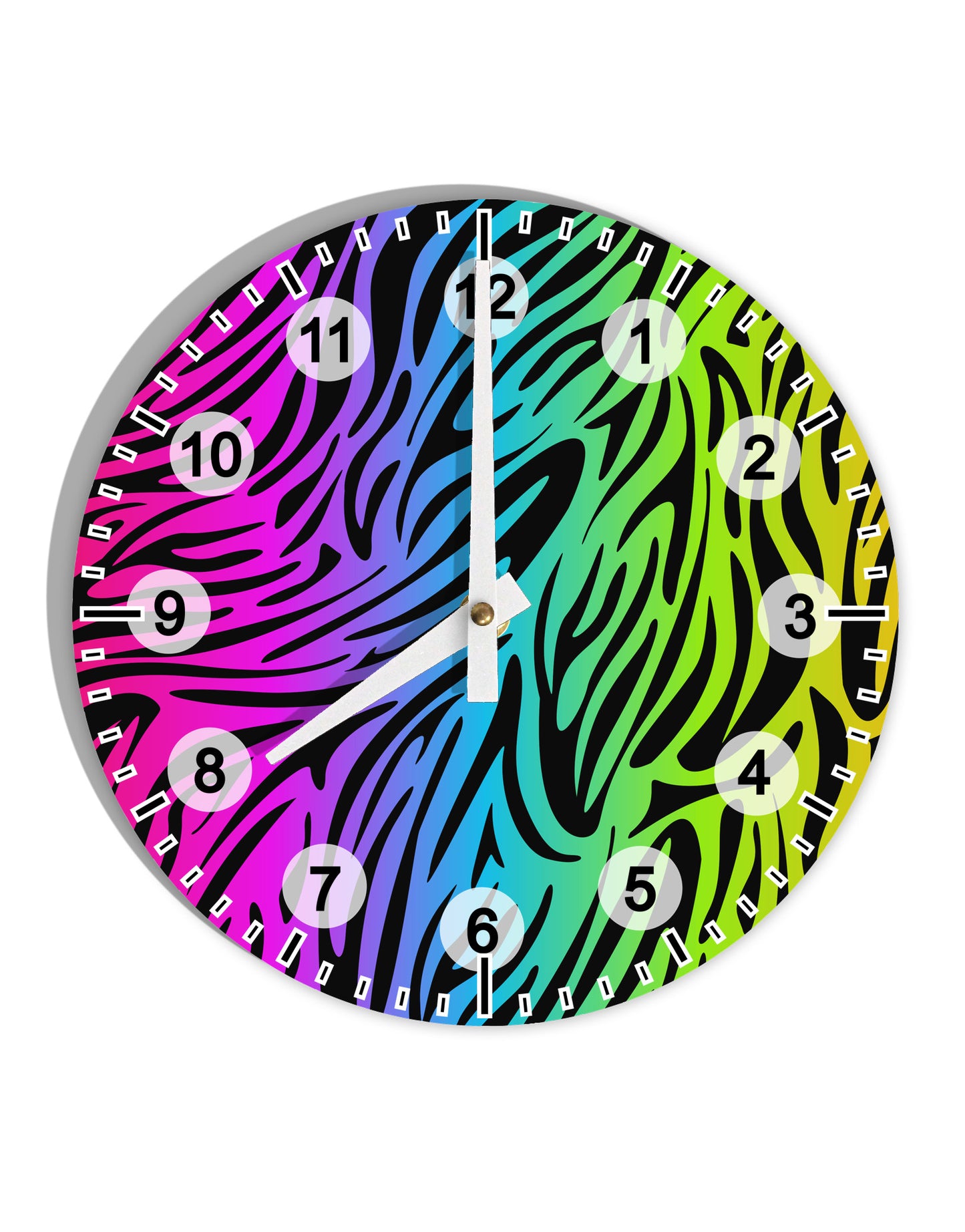 Rainbow Zebra Print 10 InchRound Wall Clock with Numbers All Over Print-Wall Clock-TooLoud-White-Davson Sales