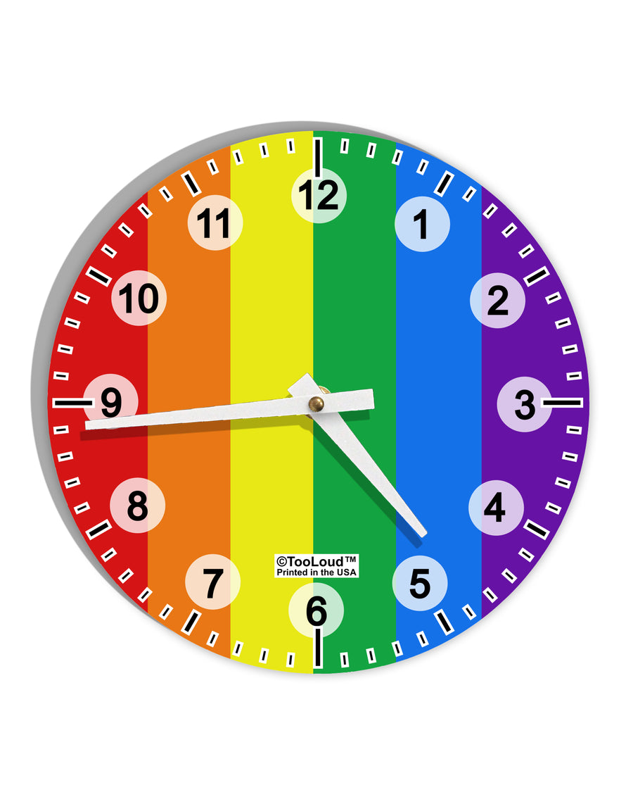 Rainbow Vertical Gay Pride Flag 10 InchRound Wall Clock with Numbers All Over Print by TooLoud-Wall Clock-TooLoud-White-Davson Sales