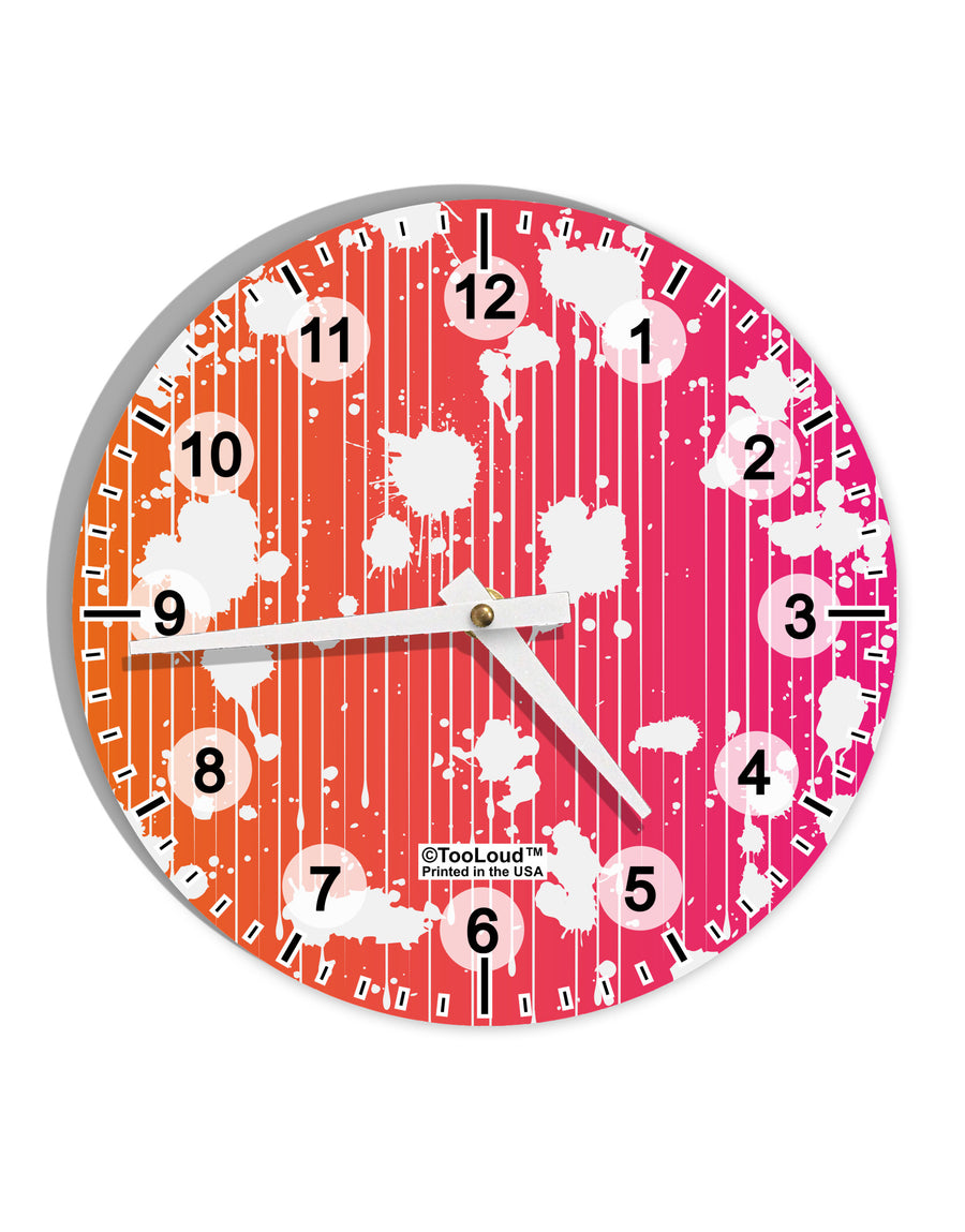 Splatter AOP - Orange Pink 10 InchRound Wall Clock with Numbers All Over Print-Wall Clock-TooLoud-White-Davson Sales