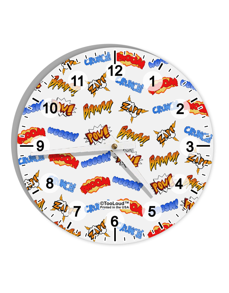 Onomatopoeia All Over Print 10 InchRound Wall Clock with Numbers All Over Print-Wall Clock-TooLoud-White-Davson Sales