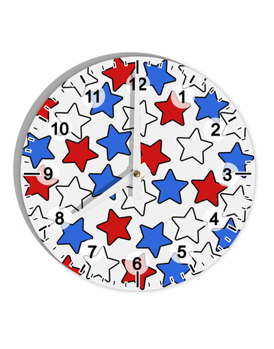 Red White And Blue Stars 10 InchRound Wall Clock with Numbers by TooLoud-Wall Clock-TooLoud-White-Davson Sales